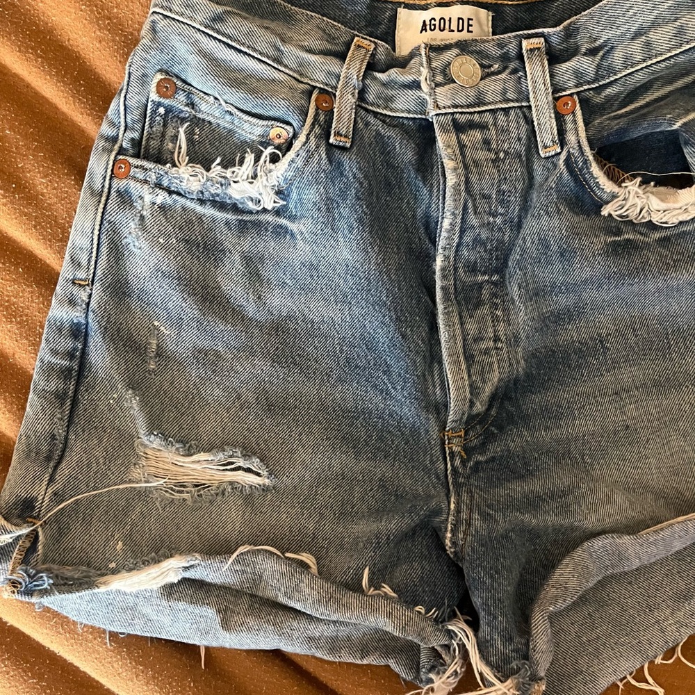 Agolde Women's Ripped Blue Jean Shorts